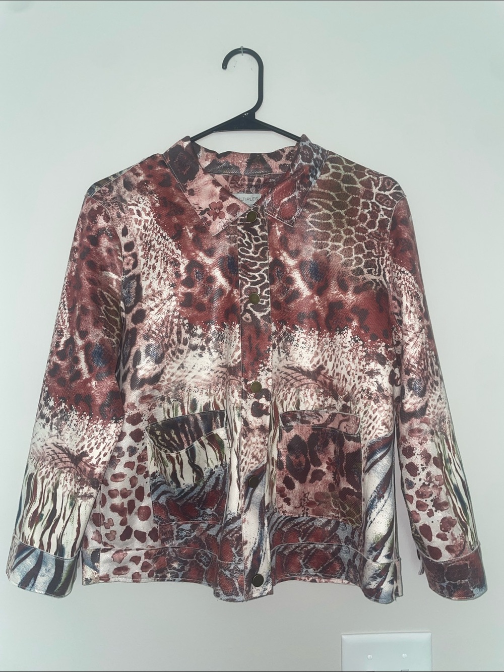 Women's Long-Sleeve Animal Print snap Front Top - Brown Multi